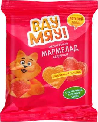 Мармелад жевательный ВАУ МЯУ! Сердечки, обсыпанные сахаром, 70г