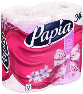 Туалетная бумага PAPIA балийский цветок/тропическая экзотика,3 слоя,4 рулона
