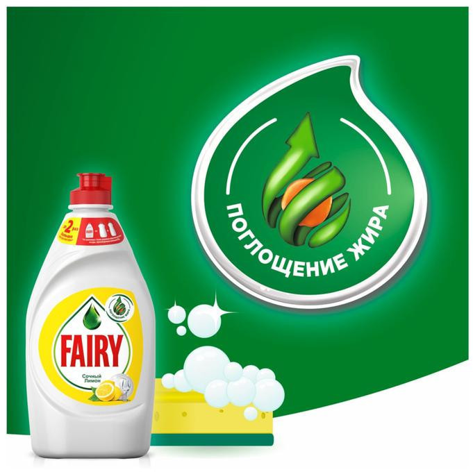 Средство для мытья посуды Fairy "Сочный лимон", 450 мл