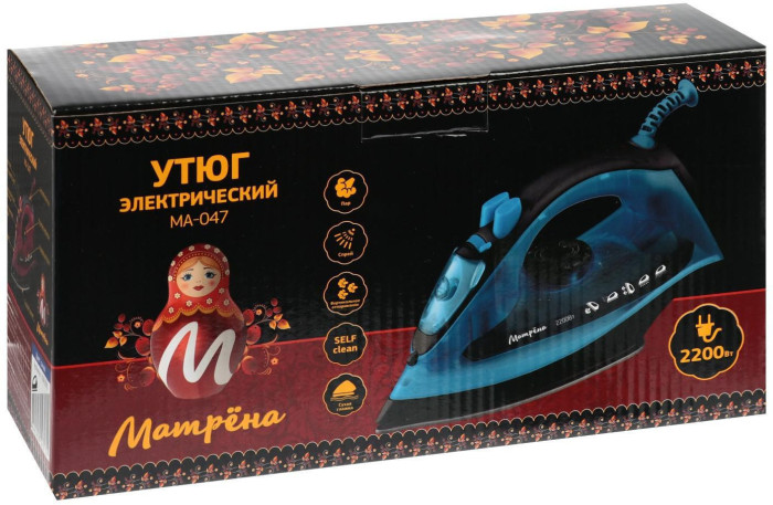 Утюг «МАТРЁНА» MA-047, 2200 Вт, стальная подошва, синий