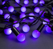 Гирлянда "Нить" 5 м с насадками "Шарики 1.5 см", IP44, тёмная нить, 100 LED, свечение фиолетовое, 8 режимов, 220 В