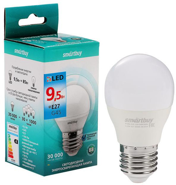 Лампа cветодиодная Smartbuy, Е27, G45, 11 Вт, 6000 К, холодный белый свет
