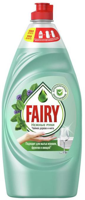 Средство для мытья посуды FAIRY Нежные ручки Чайное дерево и мята, 900 мл